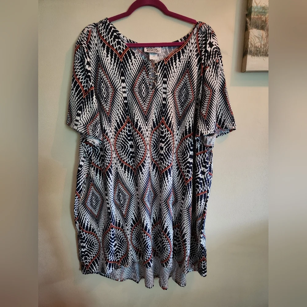 Anthony Richards Womens Plus Size Knee Length Midi Dress Geometric 4X New